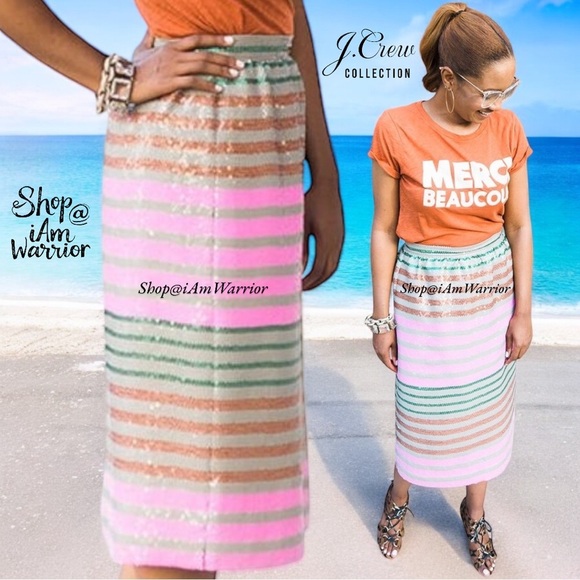 J.Crew Collection multi striped sequin midi skirt *Shop@iAmWarrior - Picture 3 of 17